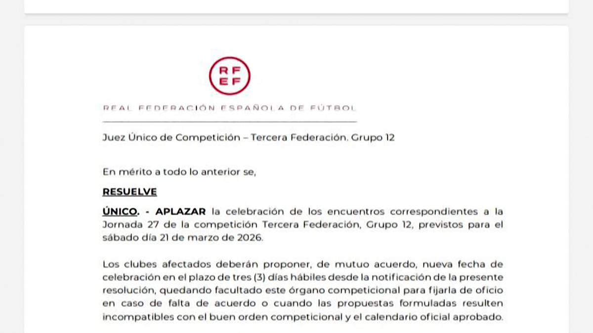 Aplazados los seis partidos de tercera federación previstos para este sábado